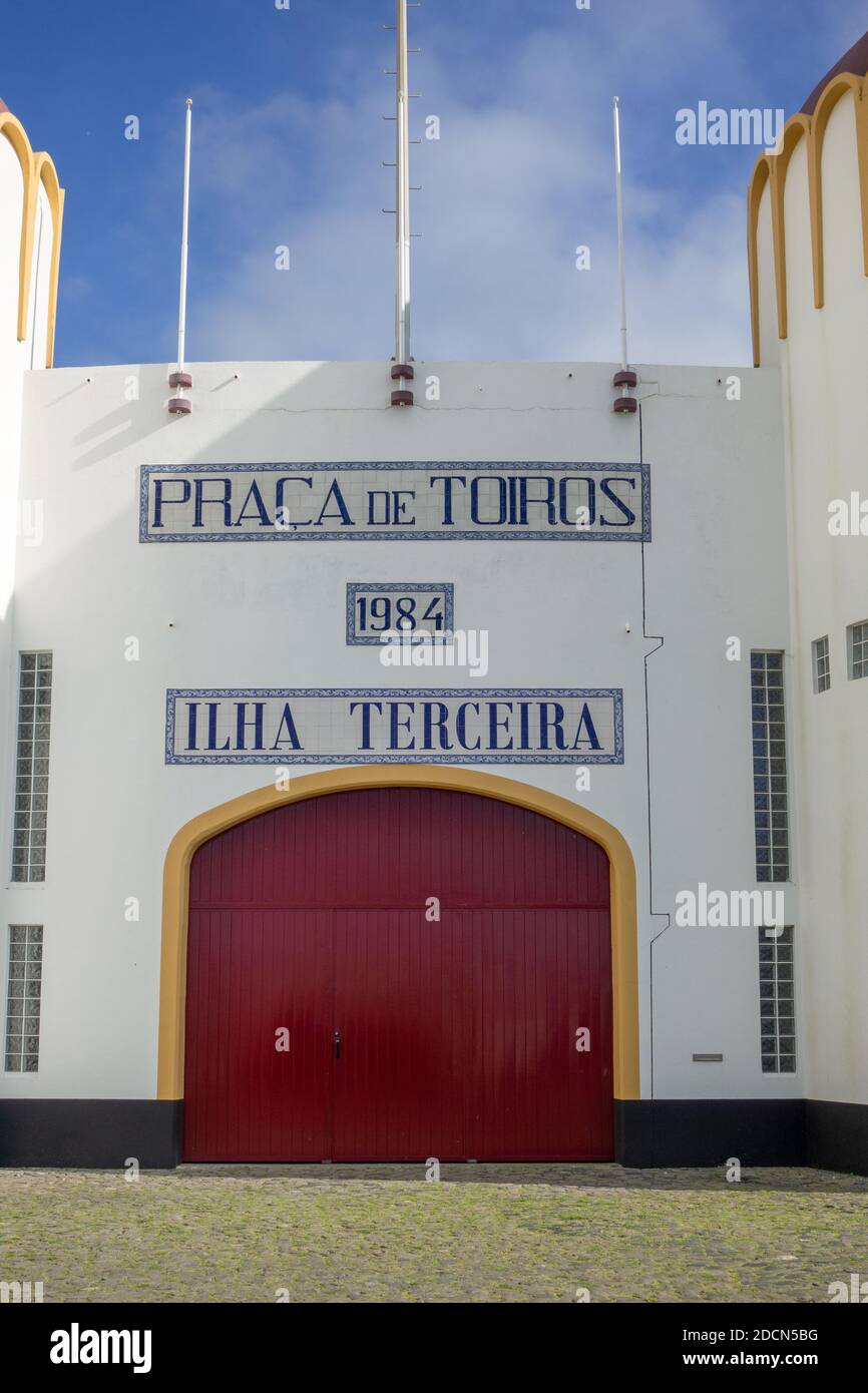 Entrance Door To Terceira Island Bullring Praca De Toiros Angra Do Heroismo The Azores Built In 1984 After The Earthquake Stock Photo