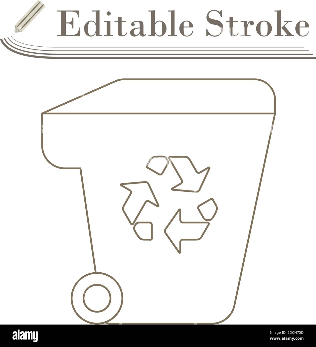 Garbage Container With Recycle Sign Icon. Editable Stroke Simple Design. Vector Illustration. Stock Vector