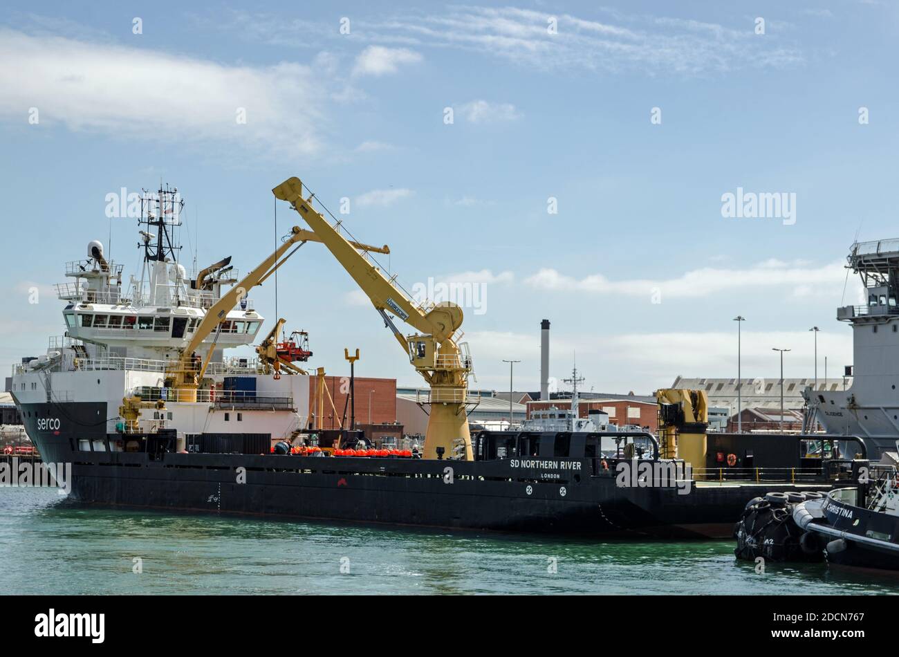 Portsmouth, UK - September 8, 2020:  The Serco operated marine services auxilliaryship SD Northern River, part of the Royal Navy's submarine rescue se Stock Photo