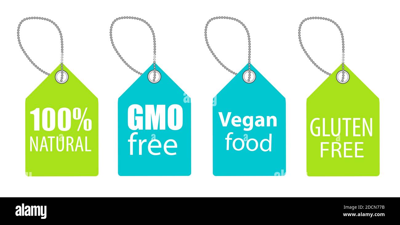 Gmo Free, 100 Natutal, Vegan Food and Gluten Free Label Set