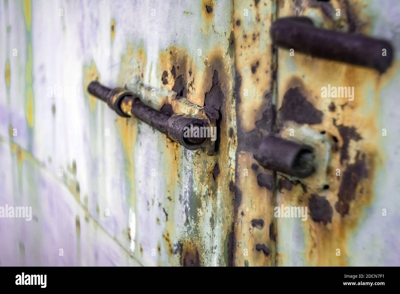 A closeup shot of a weathered old door with a rusty lock Stock Photo ...