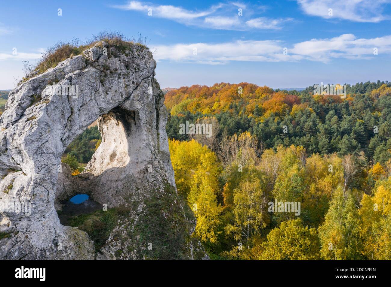 The Great Window, also known as the Large Window, is a group of limestone rocks located in Piaseczno in the Kroczyce, in Zawiercie County, in the Sile Stock Photo