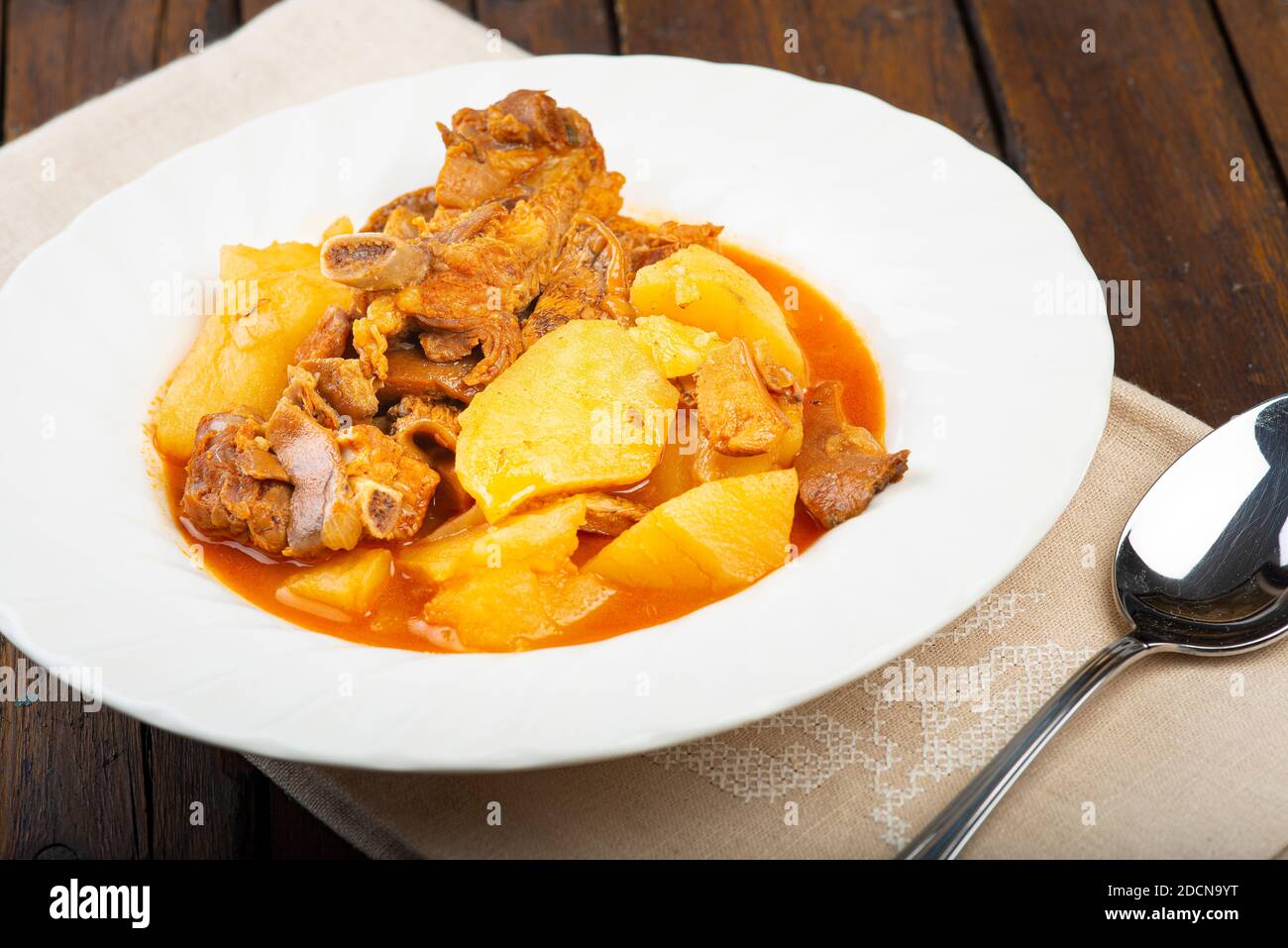 Potato stew with pork rib and chanterelles for lunch Stock Photo Alamy