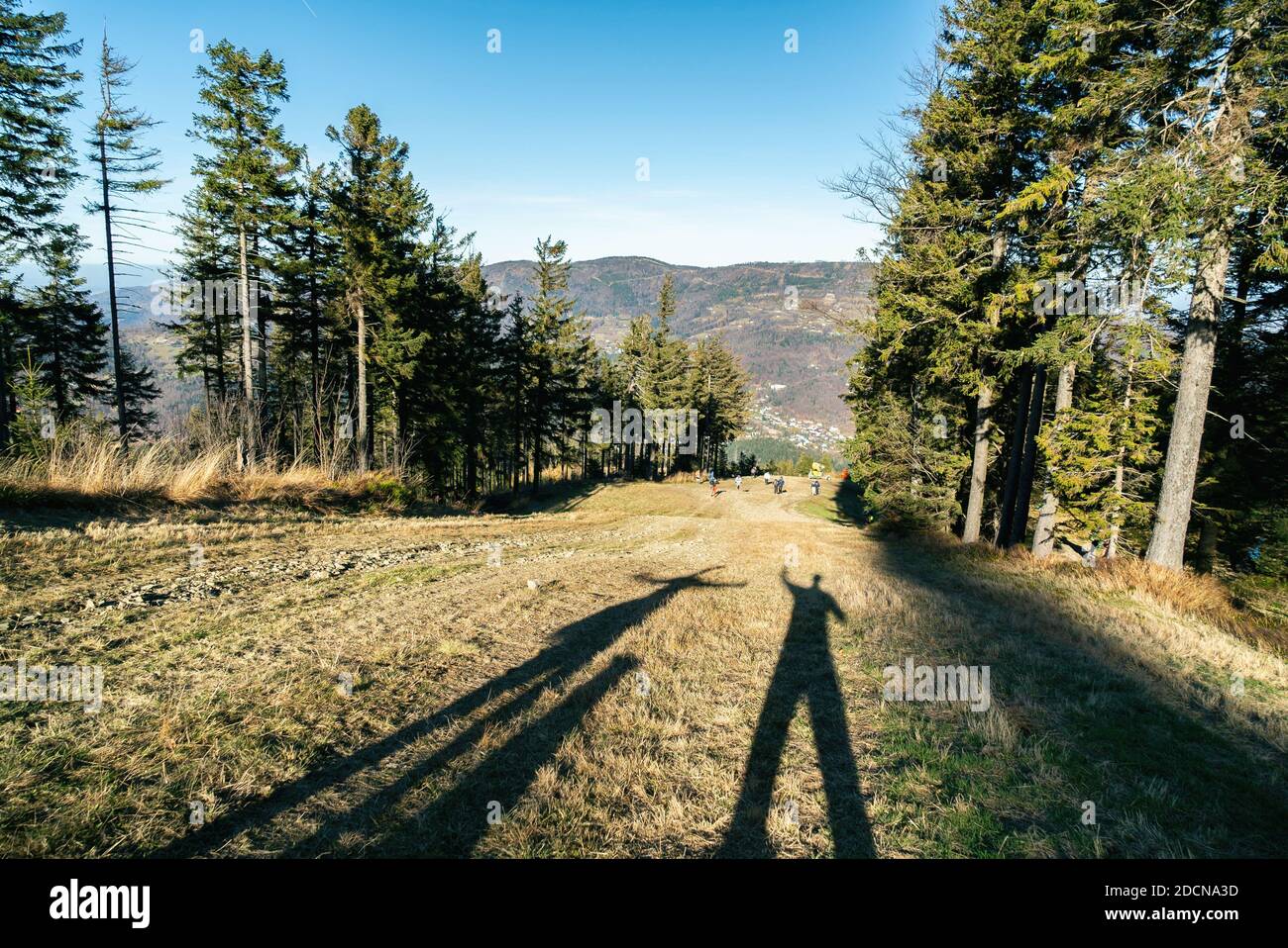 Polish mountains in Silesia Beskid in Szczyrk. Skrzyczne hill inPoland in autumn, fall season aerial drone photo view Stock Photo