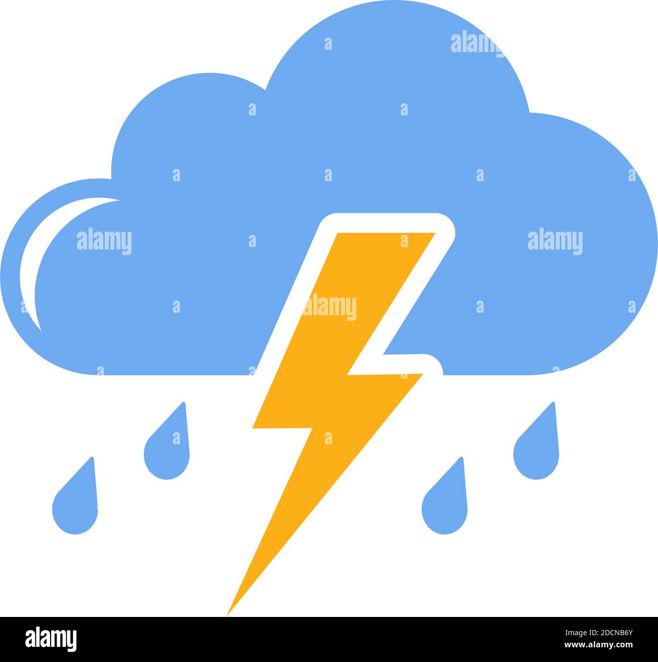 Thunderstorm cloud with thunder and rain for stormy weather flat design