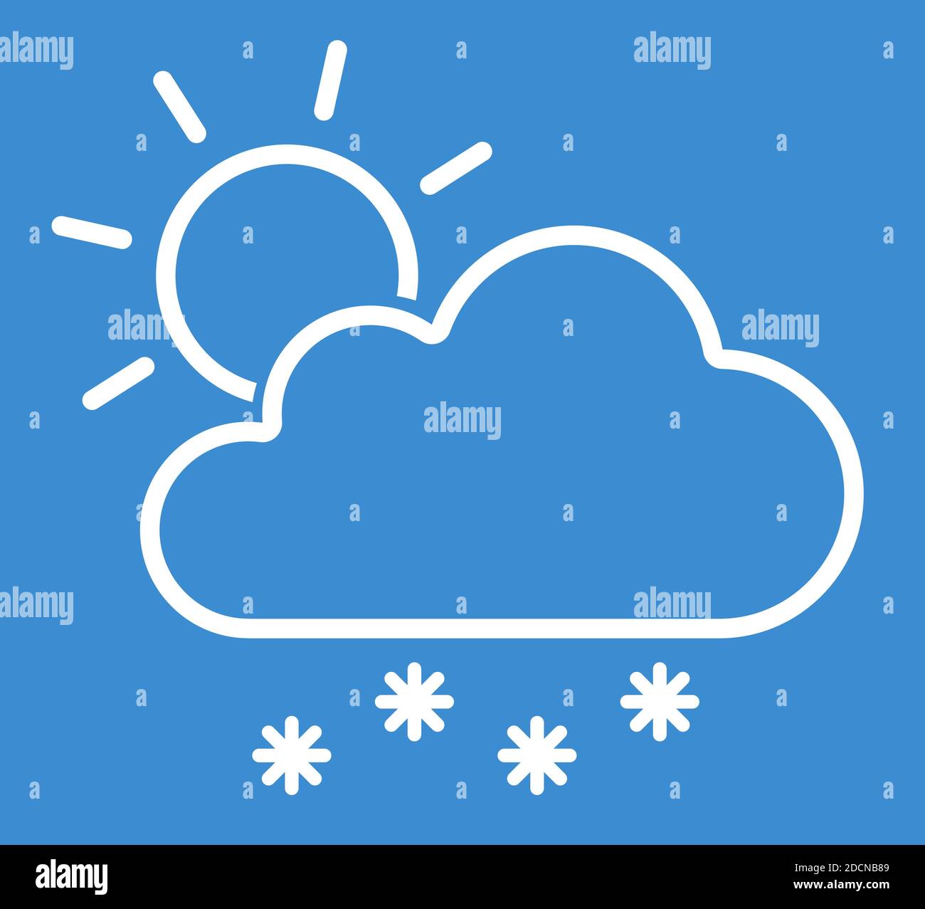 Sun and snow cloud for snowy and overcast weather line art icon symbol