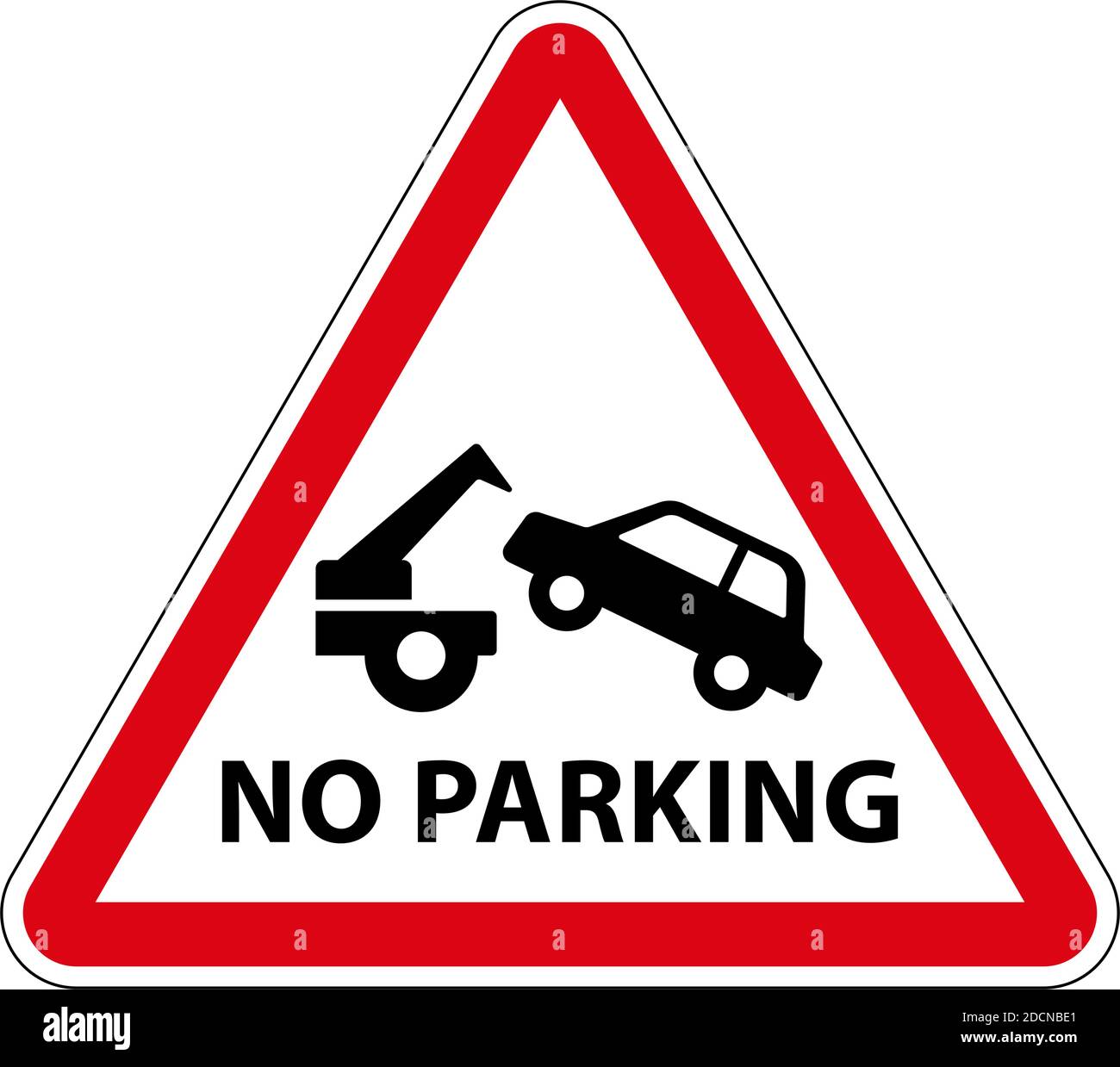 No parking car tow warning sign with triangular shape and red frame Stock Vector