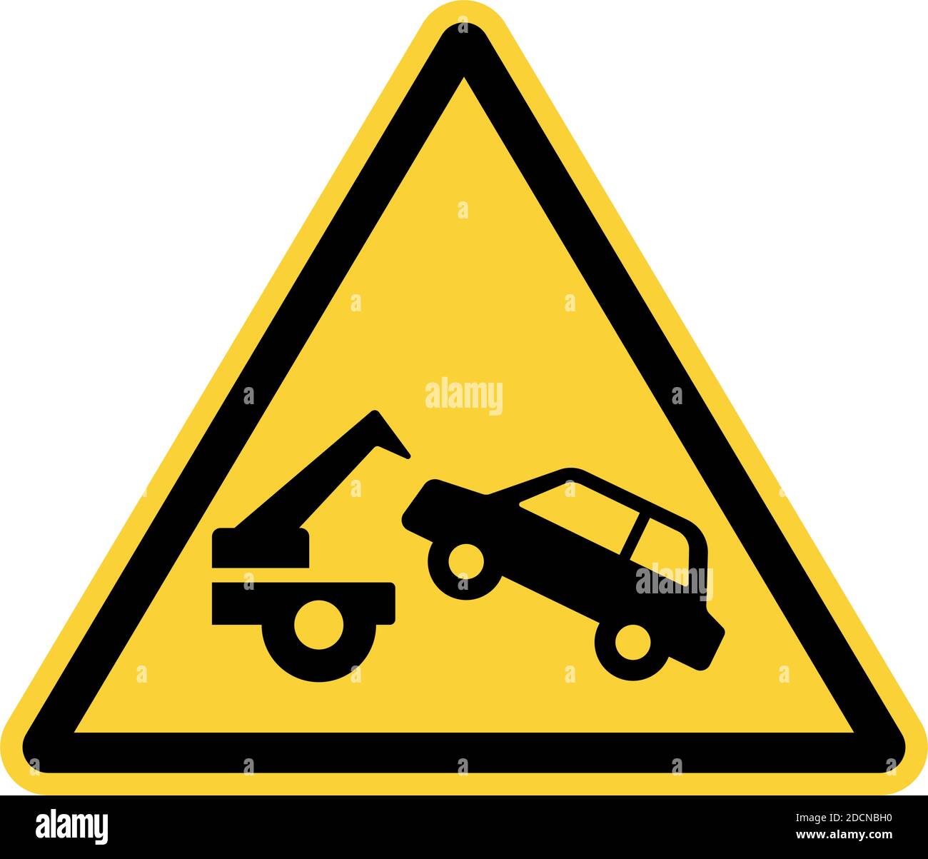 Yellow no parking car tow sign with triangular shape and black frame Stock Vector
