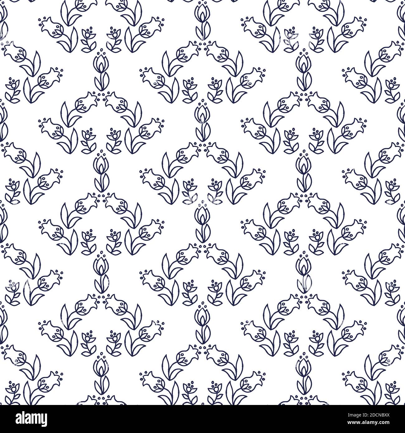 Ethnic floral seamless pattern on white background Stock Photo - Alamy