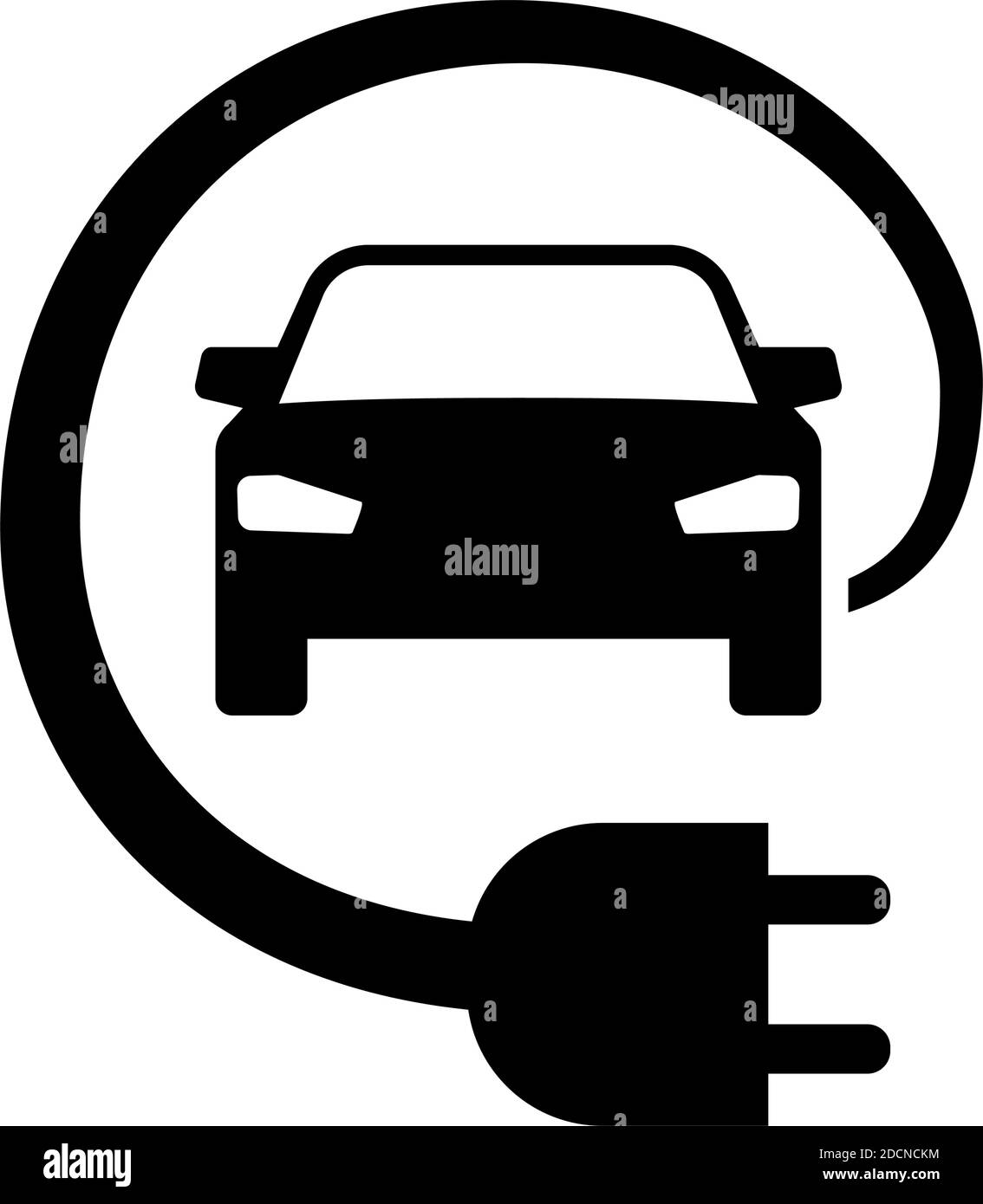 Electric car with energy charging cable and plug symbol icon isolated on white background Stock Vector