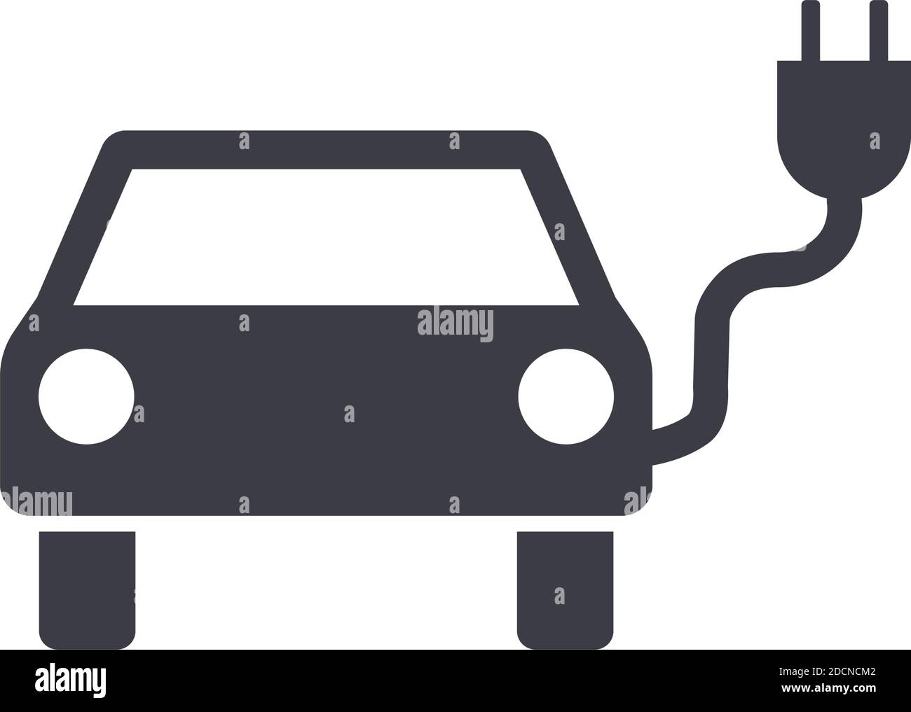 Electric car with plug charging symbol icon isolated on white