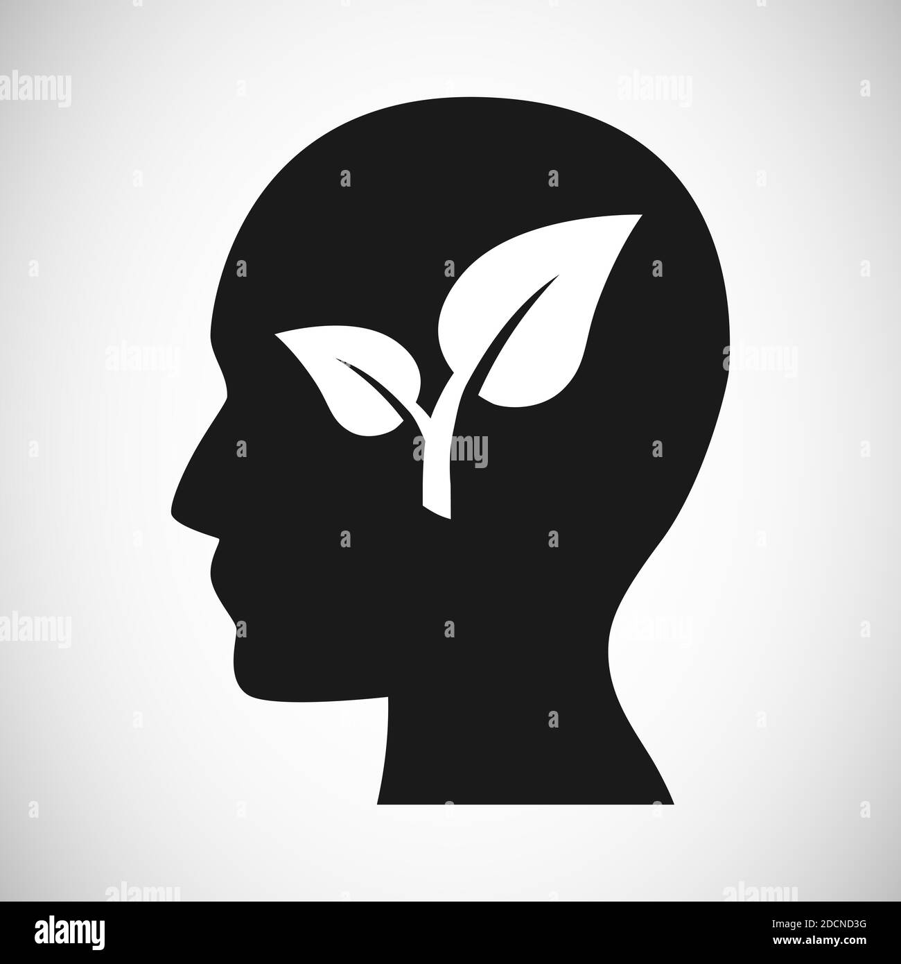 Ecologically mind symbol. Head with eco leaves icon Stock Vector