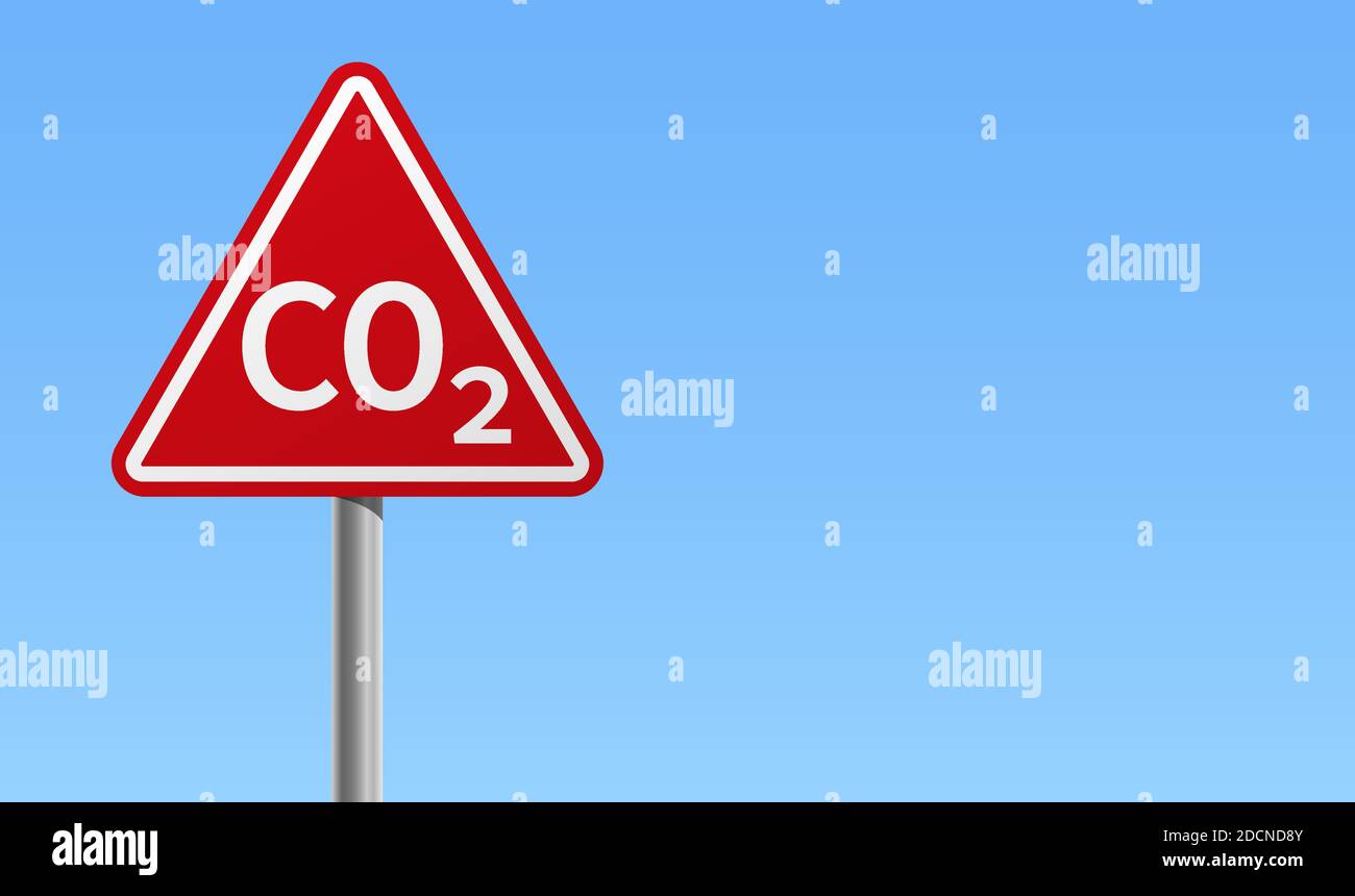 CO2 warning road traffic sign red white frame blue background vector