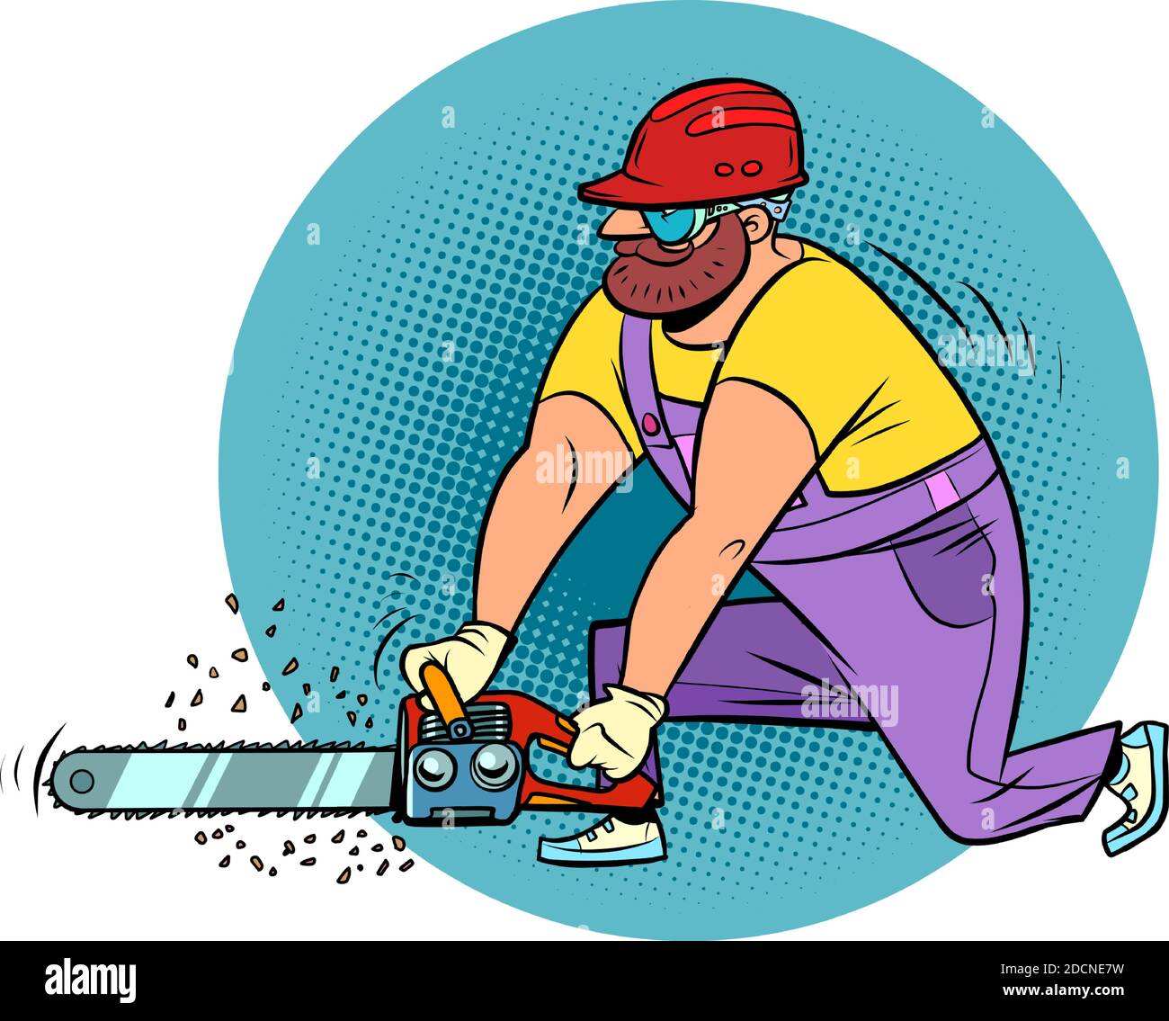 A carpenter with a chain saw Stock Vector