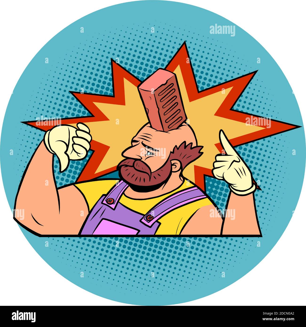a brick fell on his head Production safety construction and repair Stock Vector