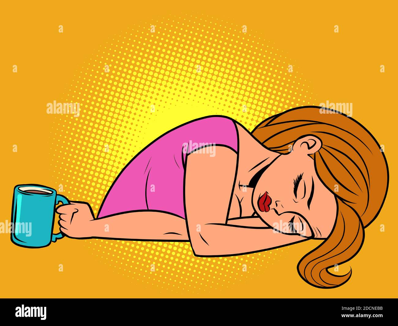 a woman with a Cup of tea is sleeping Stock Vector