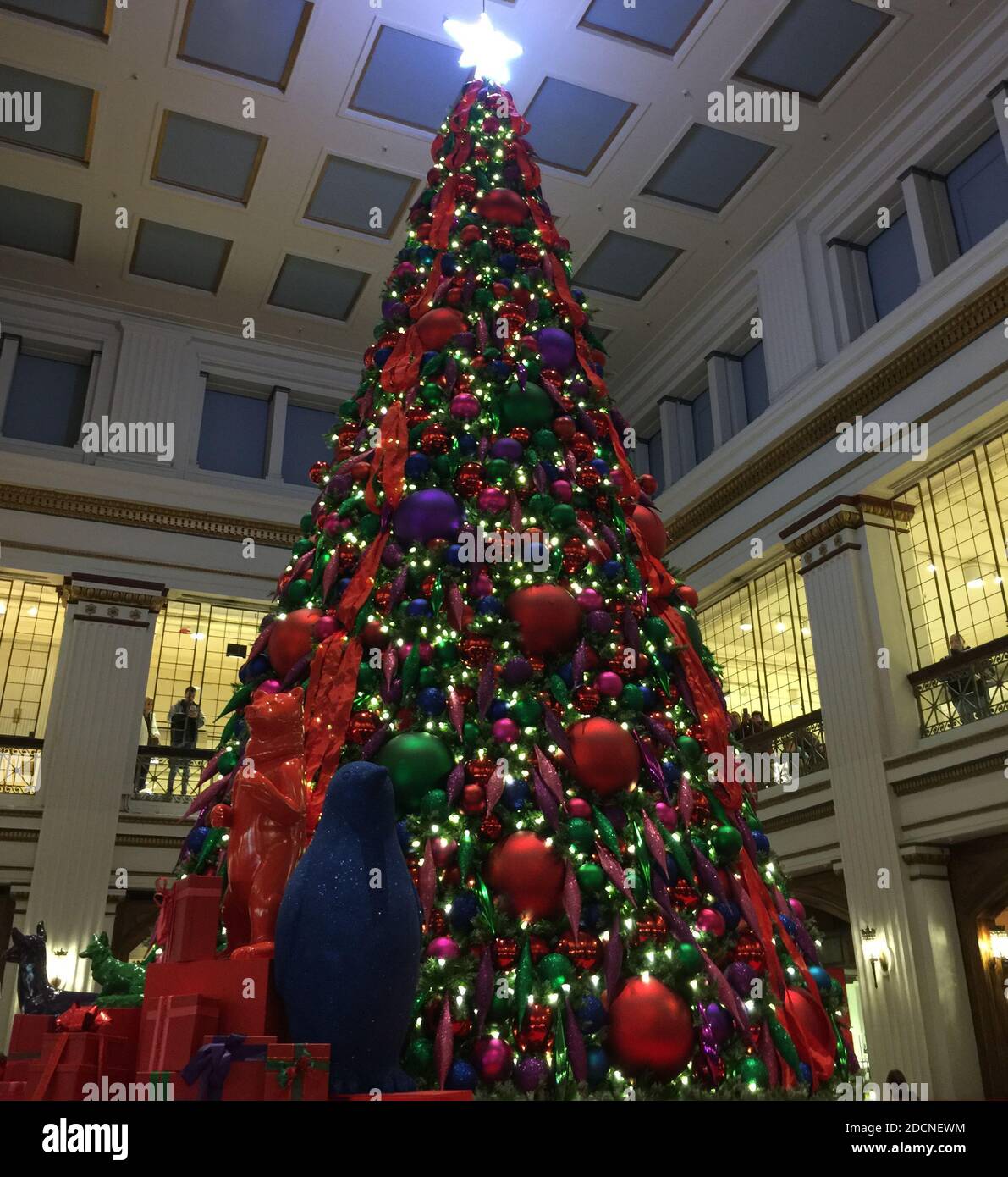 A two story Christmas tree in the Walnut Room in Macy's, Chicago, Illinois Stock Photo