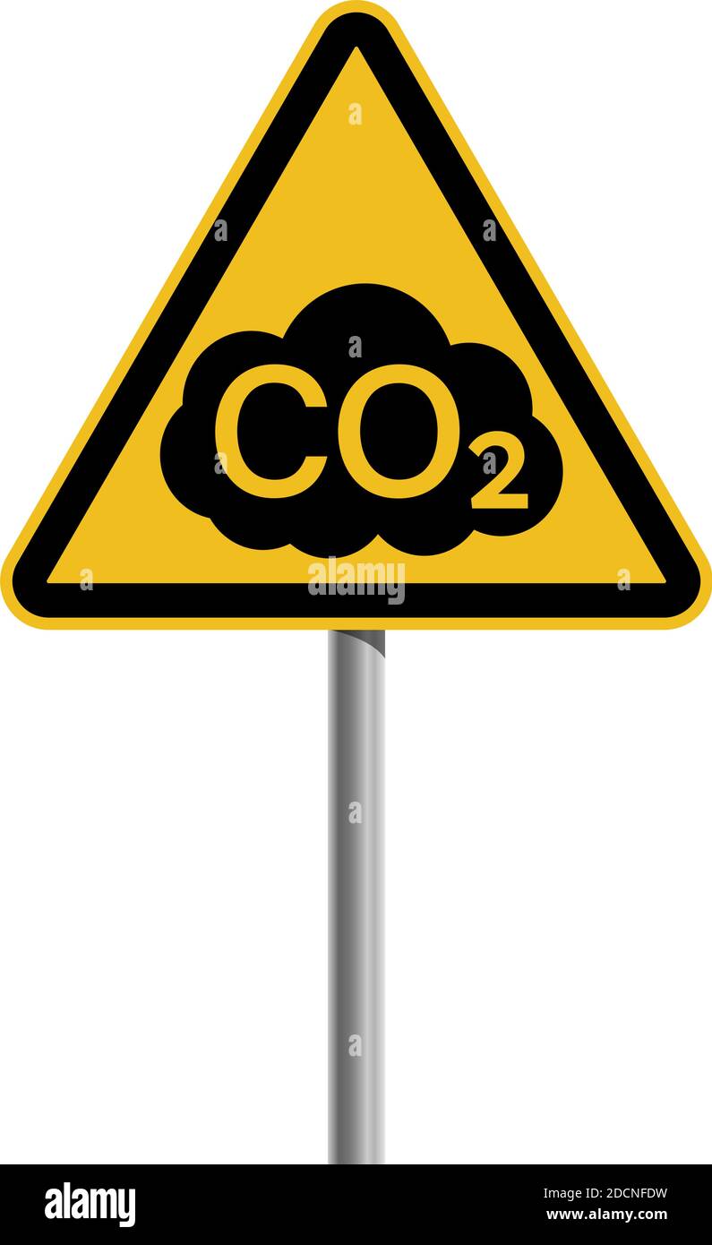 CO2 pollution warning road sign yellow black cloud symbol vector ...
