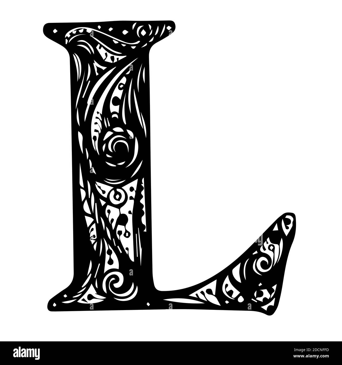 Vintage initials letter L Design Vector. Alphabet, Calligraphy, Typography, Monogram. Black and White ink art print. Design Vector. Stock Vector