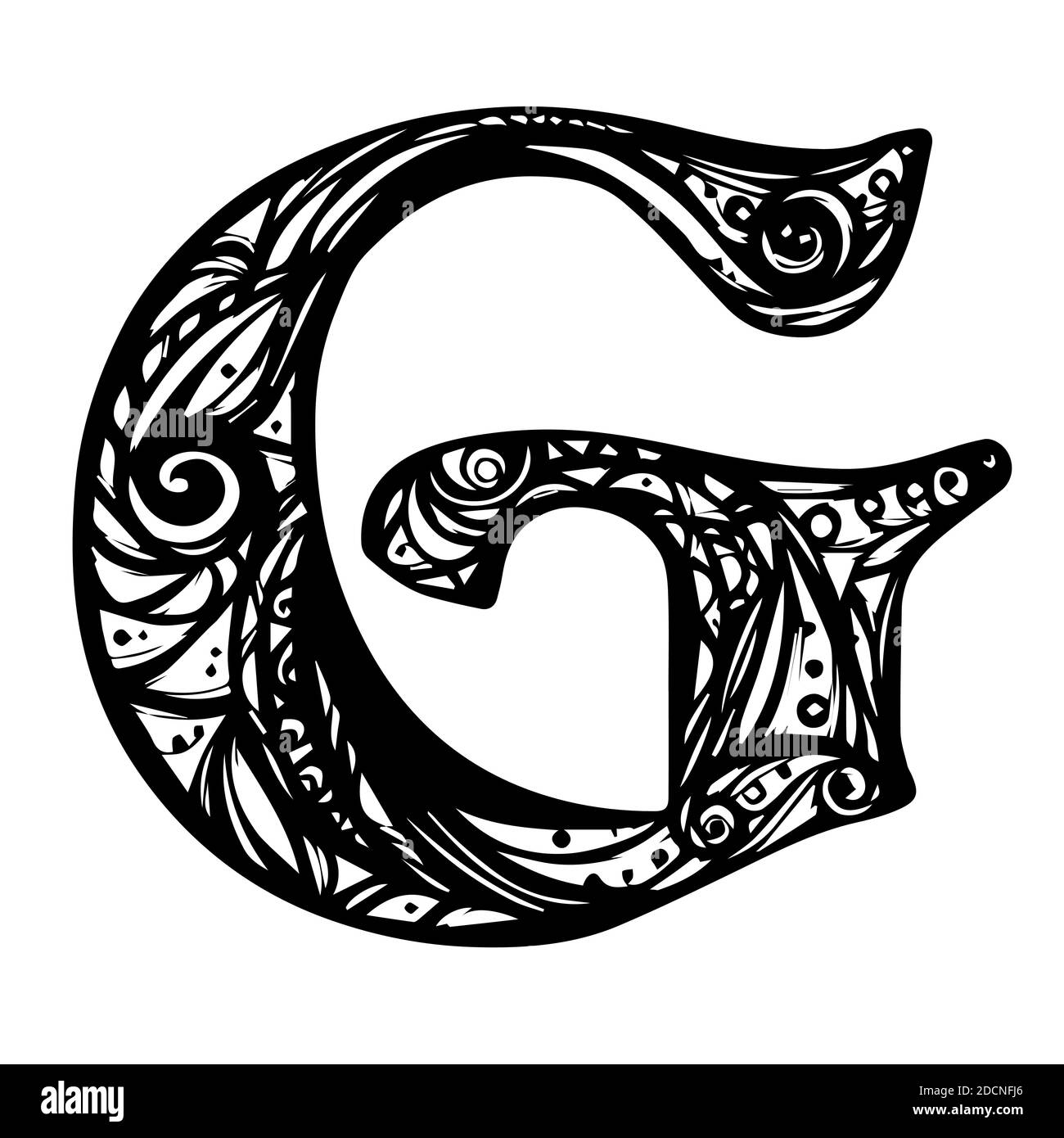 Letter G. Vector Hand Drawn floral G monogram or logo. Letter G with Flowers and Branches. Floral Design. Design Vector. Alphabet, Calligraphy Stock Vector