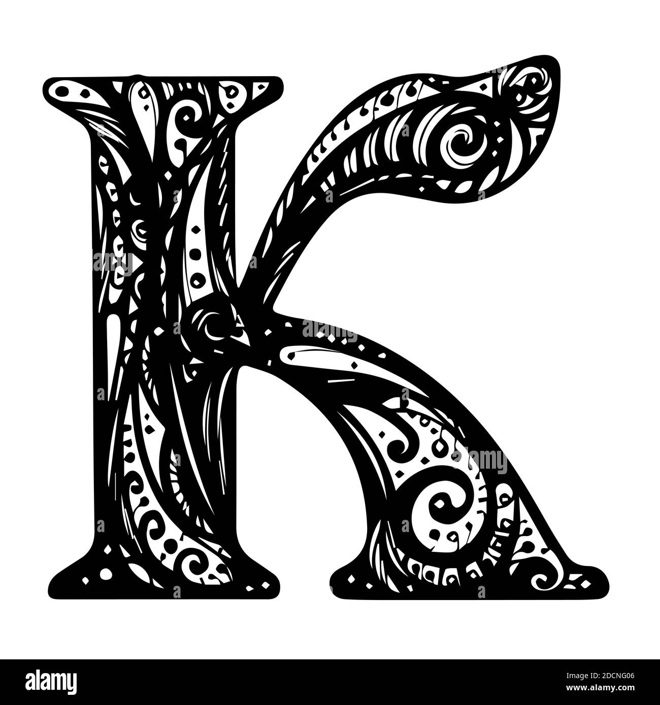 Vintage initials letter k. Vector Hand Drawn floral K monogram or logo. Letter K with Flowers and Branches. Floral Design. Design Vector. Alphabet Stock Vector