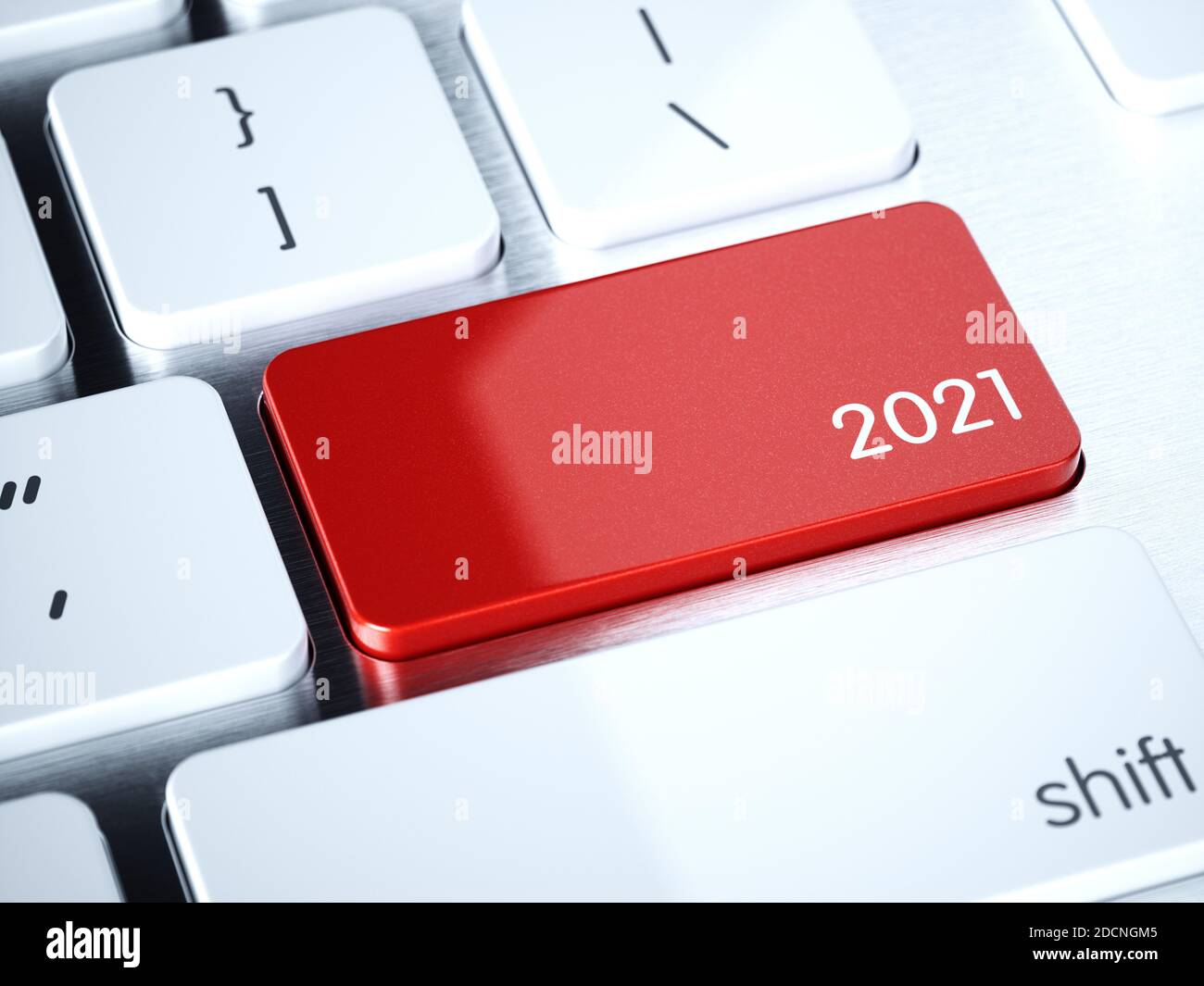 Red computer keyboard button 2021. 3d rendering illustration Stock Photo