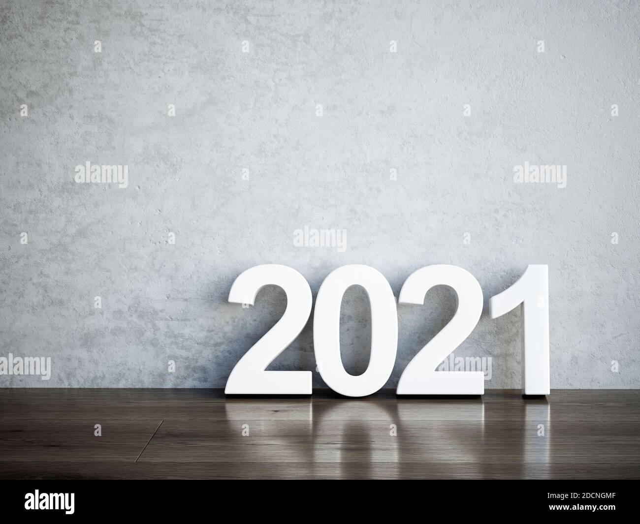 2021 text empty room interior concept. 3d rendering illustration Stock Photo