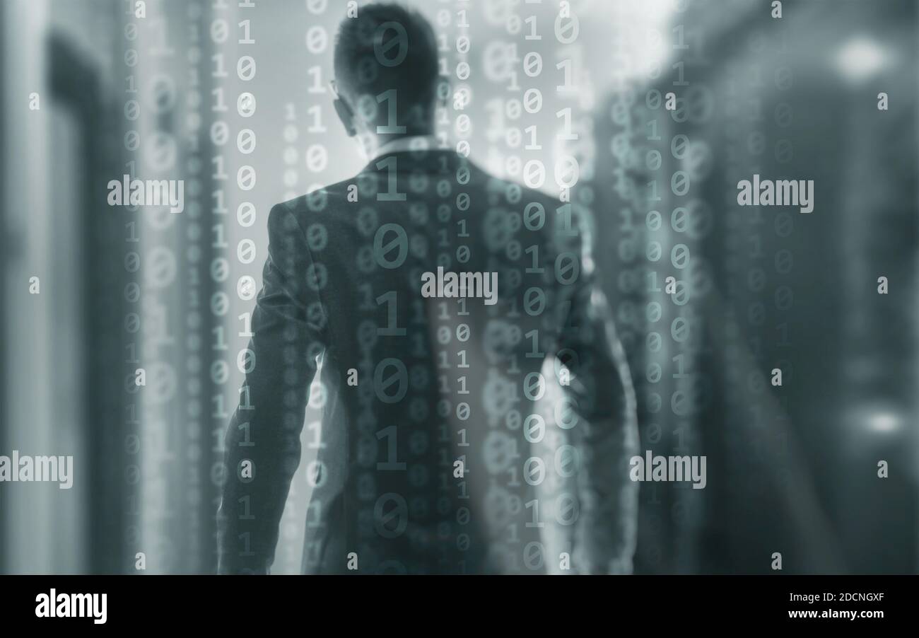 Futuristic Background Matrix Mixed Media Binary Code concept. Stock Photo
