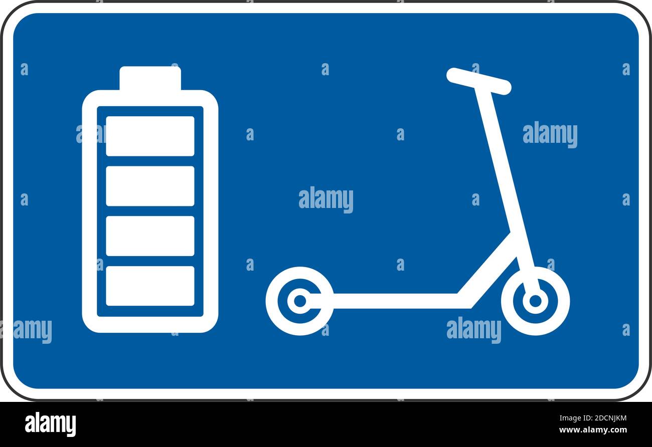 Electric scooter with battery symbol blue station sign vector illustration Stock Vector