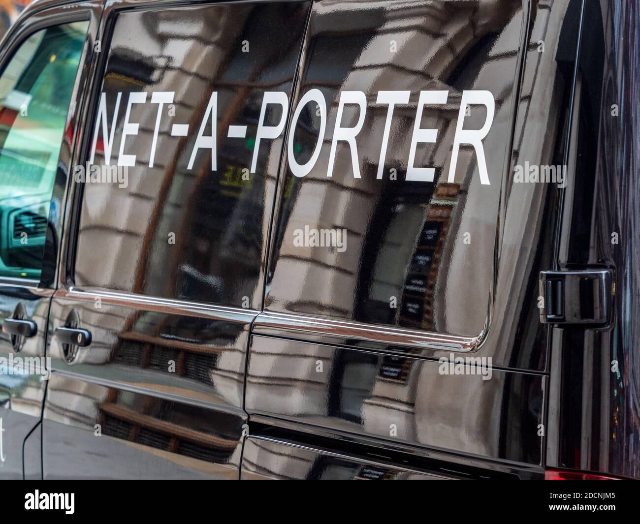 Net-a-Porter Fashion Delivery Van in Central London - Net a Porter is an Italian online fashion retailer created in 2015. Stock Photo