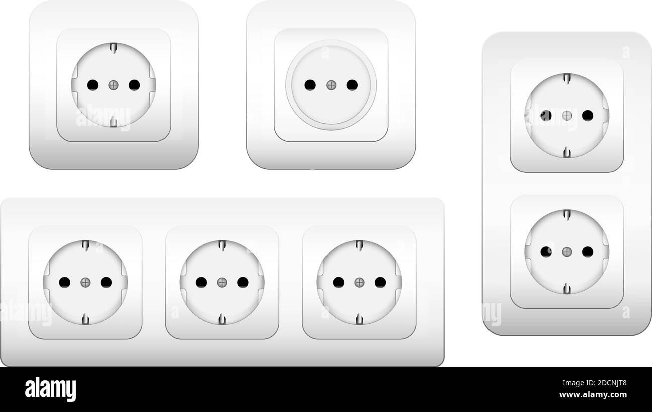 Outlet socket type f double and tripple outlet sockets 3d vector illustration icon Stock Vector