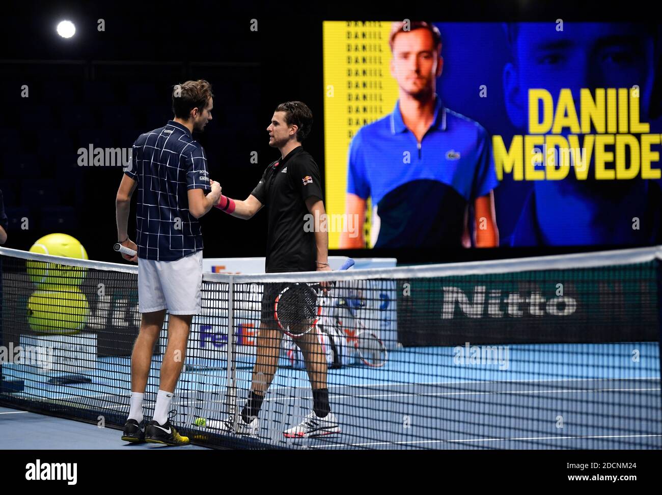 Tennis - ATP Finals - The O2, London, Britain - November 22, 2020 Russia's  Daniil Medvedev shakes hands with Austria's Dominic Thiem as he celebrates  winning their final match REUTERS/Toby Melville Stock Photo - Alamy