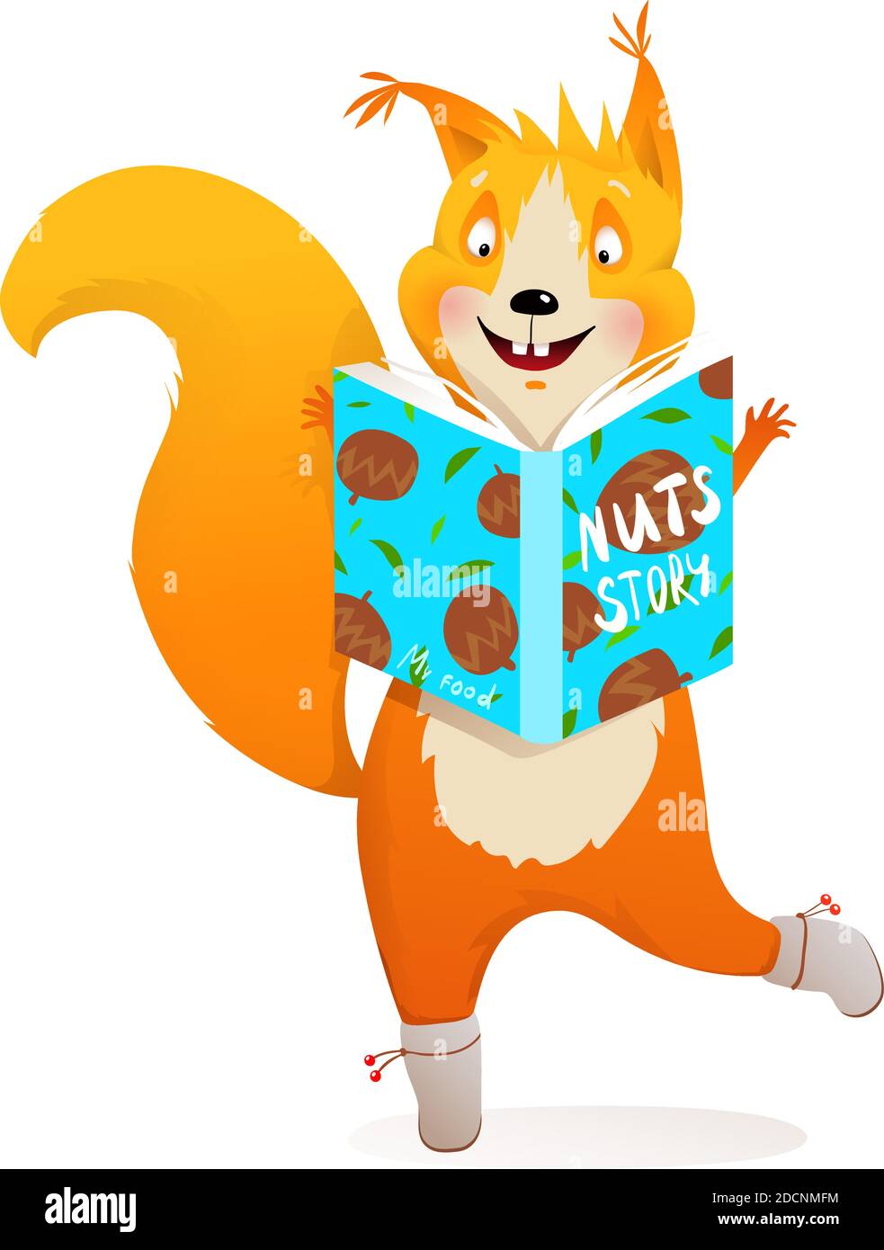 Squirrel Reading Book Story about Nuts for Kids Stock Vector Image