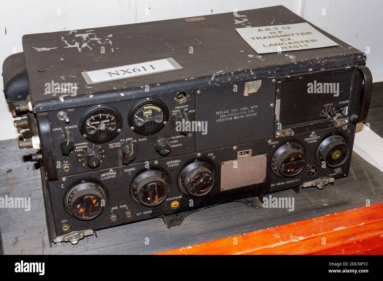 The A.R.T. 13 H.F. transmitter from the Lancaster (NX611), Lincolnshire Aviation Heritage Museum, East Kirkby, Spilsby, Lincs, UK. Stock Photo
