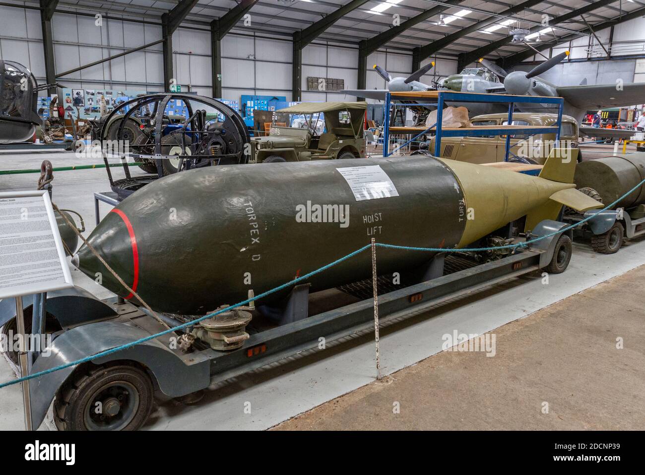 A Tallboy bomb, a 12,000lb WWII bomb designed by Barnes Wallis (c. 1942), Lincolnshire Aviation Heritage Museum, East Kirkby, Spilsby, Lincs, UK. Stock Photo