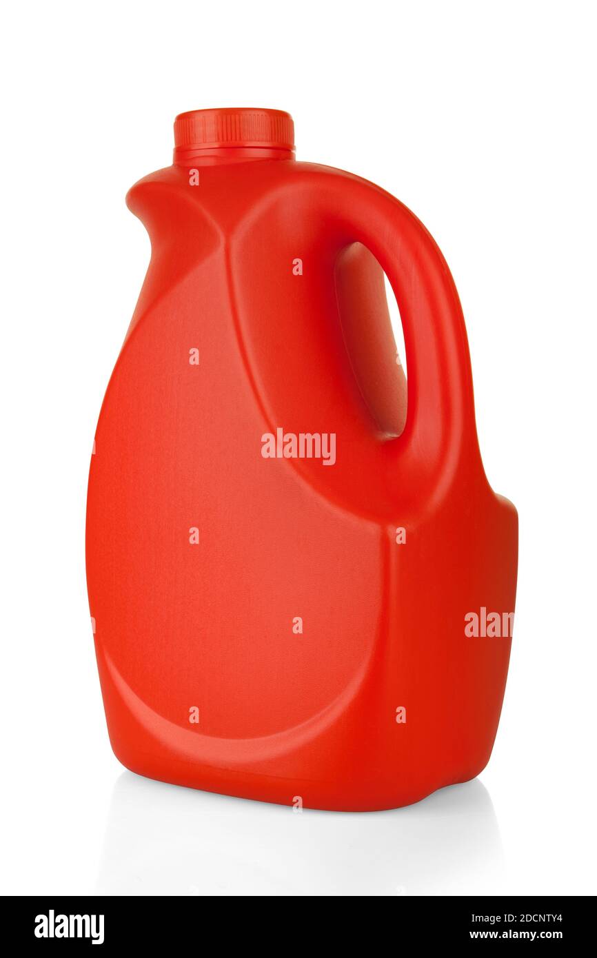 Red plastic bottle without label on white background Stock Photo - Alamy