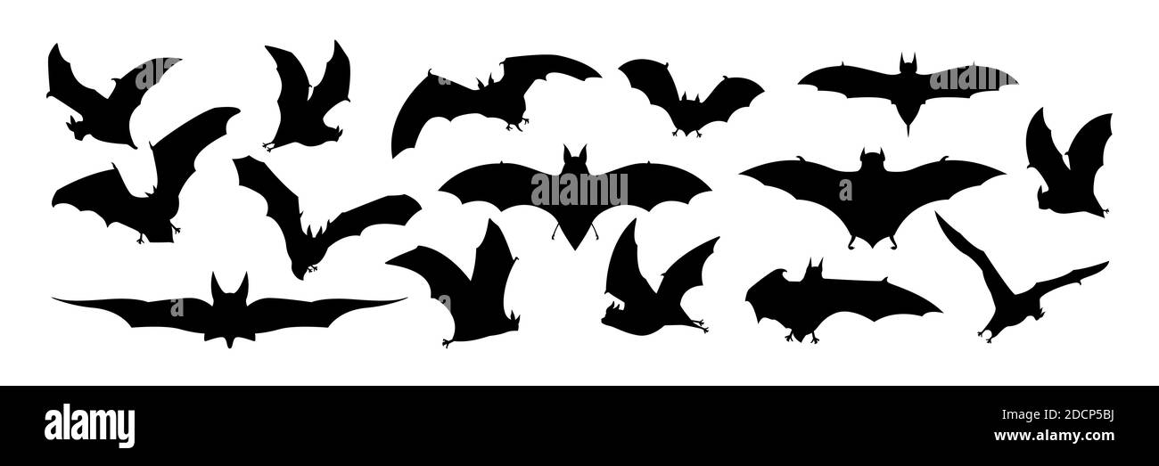 Big set of black silhouettes of bats, vector Stock Vector