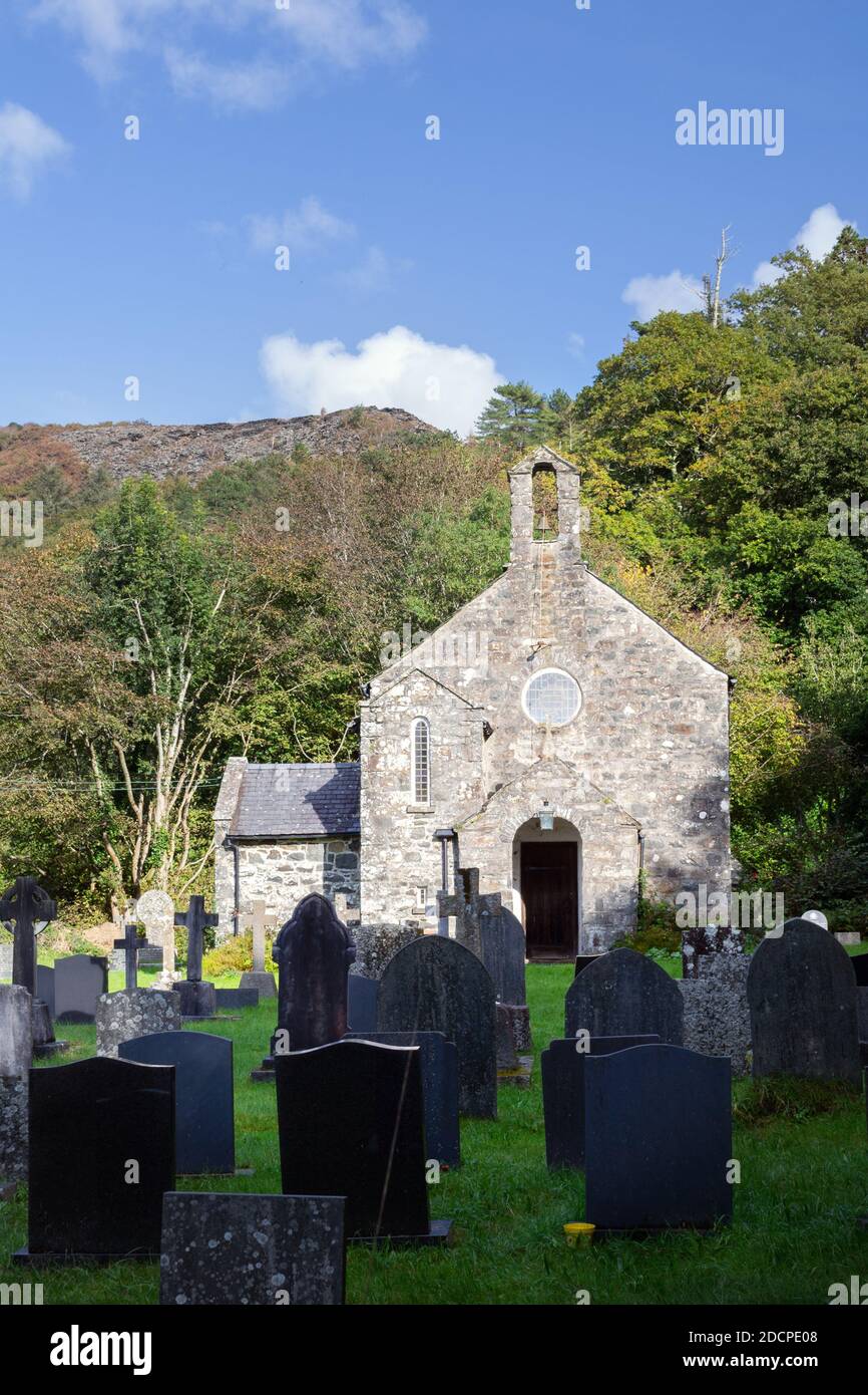 ARTHOG, WALES - OCTOBER 1st, 2020: St Catherine Church in Athog, Gwynedd, Wales, and the graveyard on an autumn afternoon Stock Photo