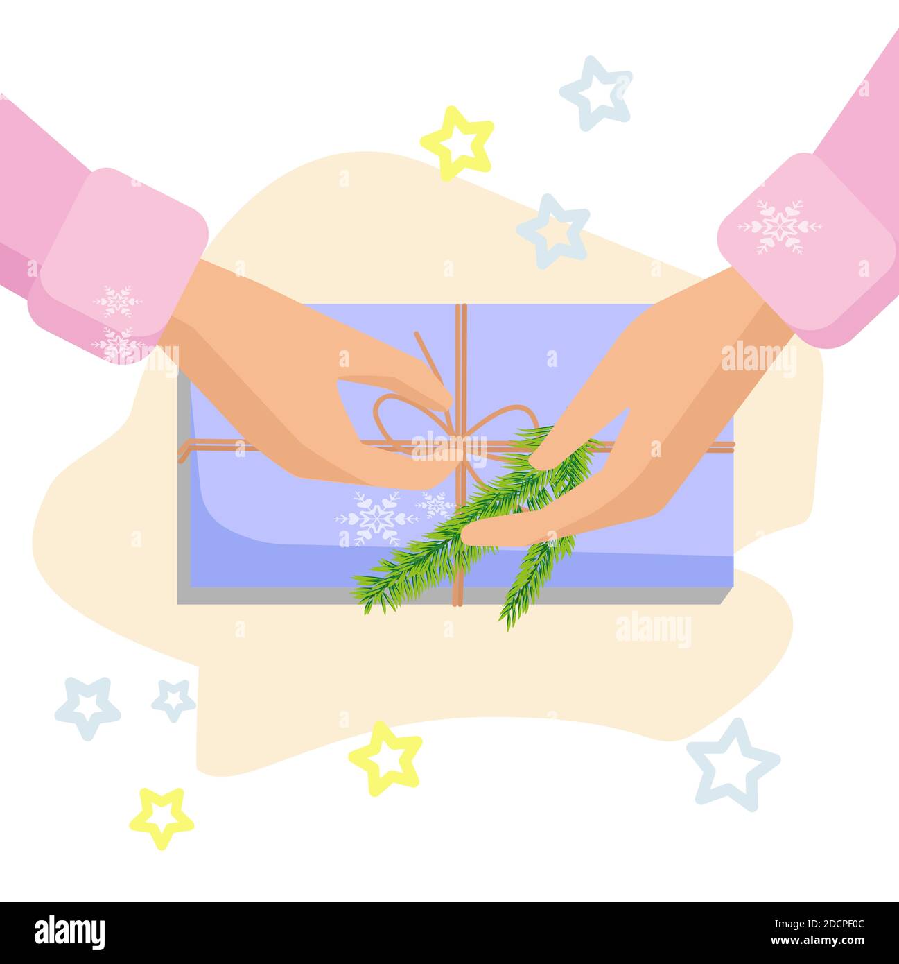 Boxing Day. Hands holding a gift. Make a gift christmas. Stock Vector