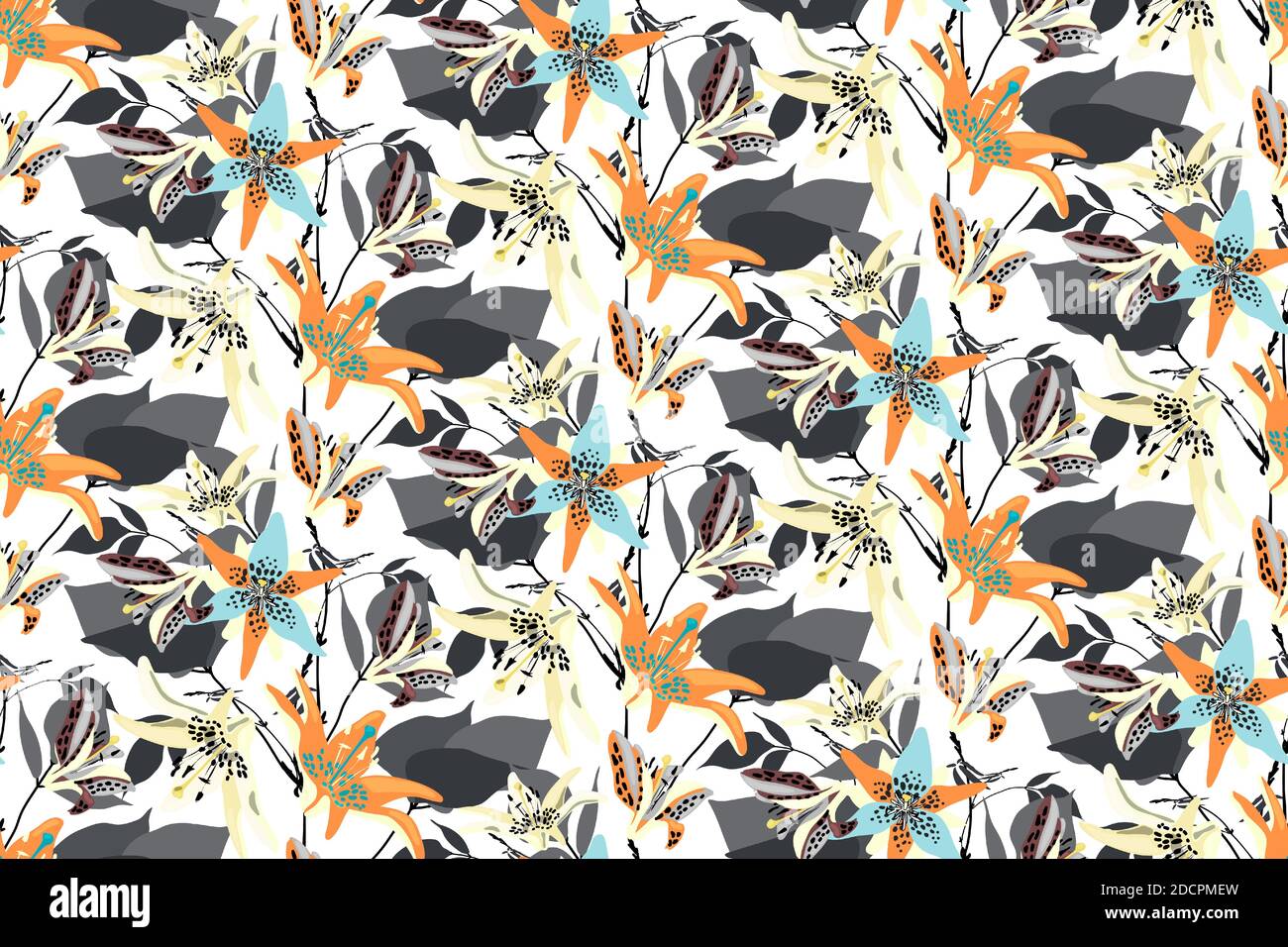 Vector floral seamless pattern with lilies. Flower background. Stock Vector