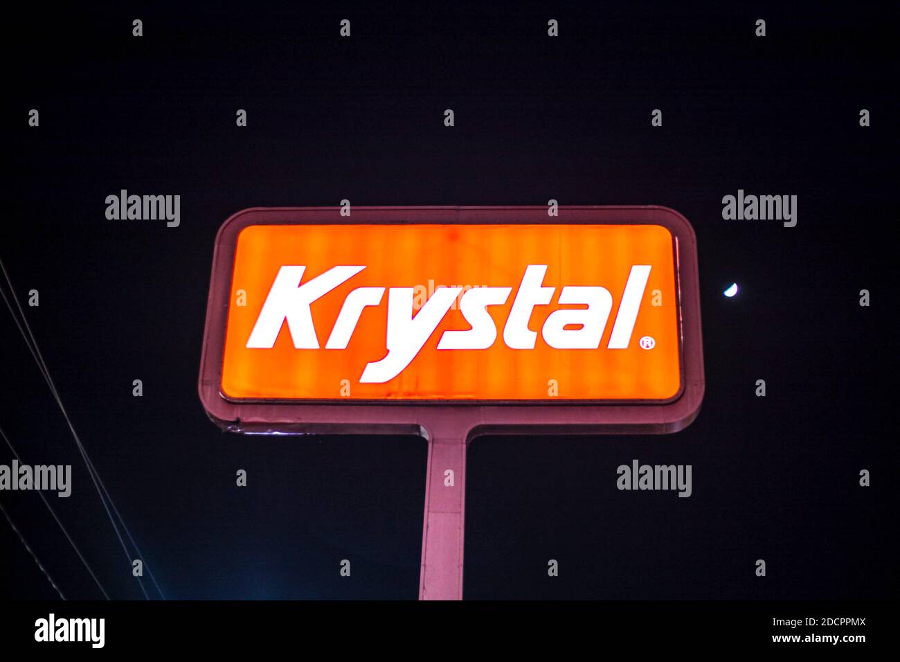 Augusta, Ga / USA - 11 20 20: Krystal Restaurant fast food road sign at night Stock Photo