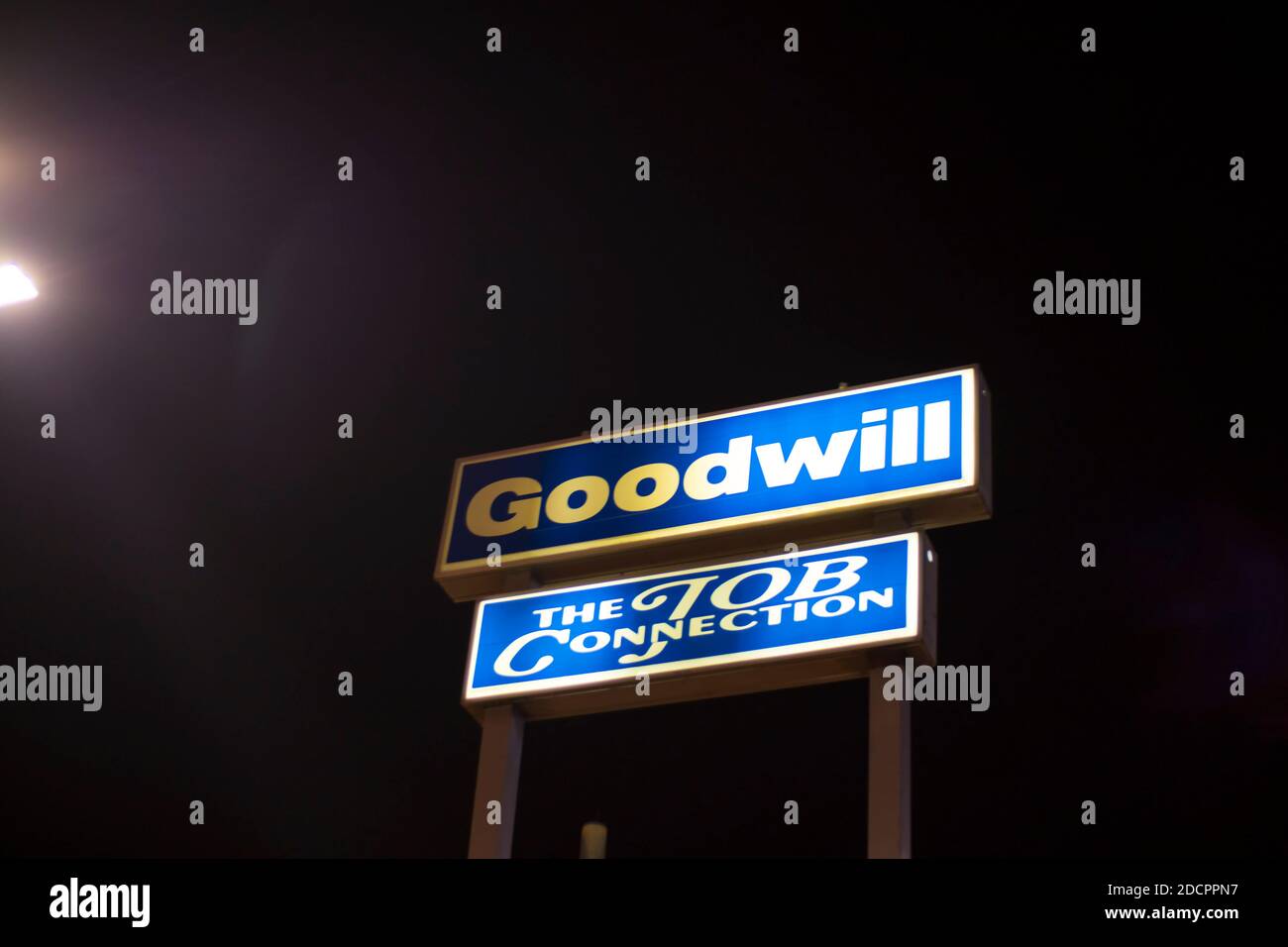 Augusta, Ga / USA 11 20 20 Good will street sign at night Stock