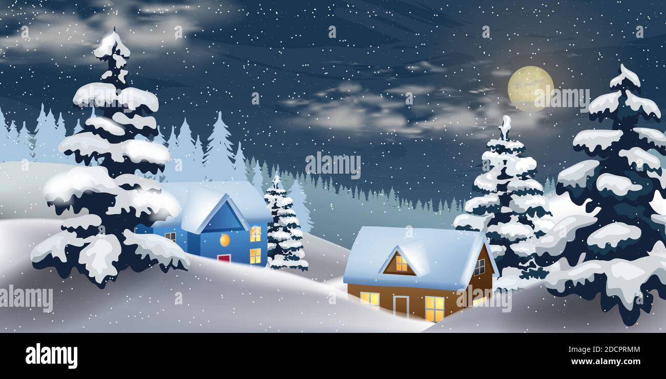 Vector of winter landscape. Merry Christmas. Vector village snow ...