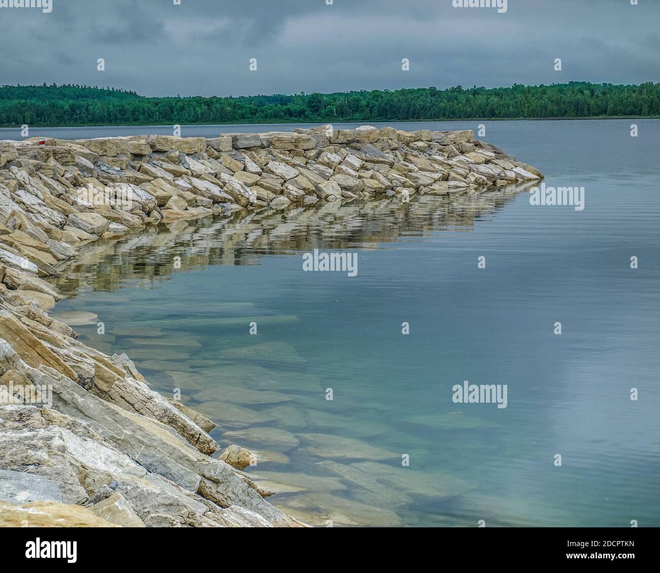 Calm waters of Meldrum Bay ,Manitoulin Island, ON, Canada Stock Photo