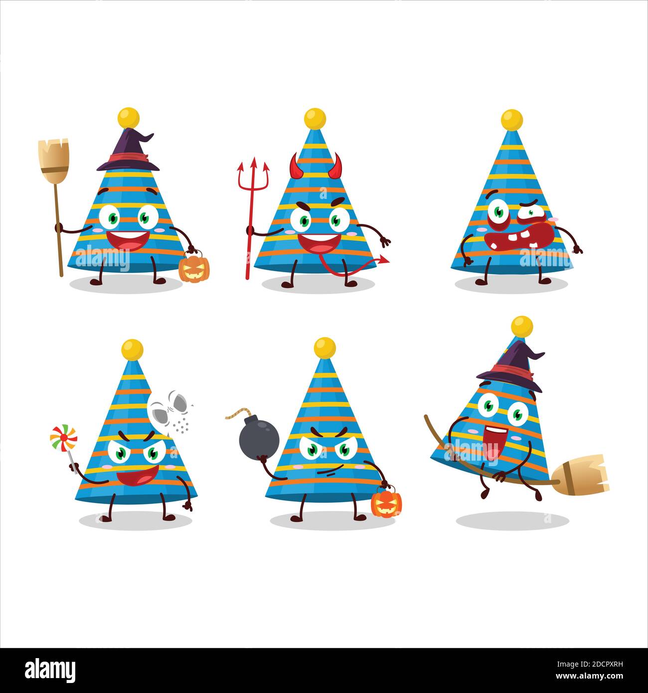 Halloween expression emoticons with cartoon character of blue party hat ...