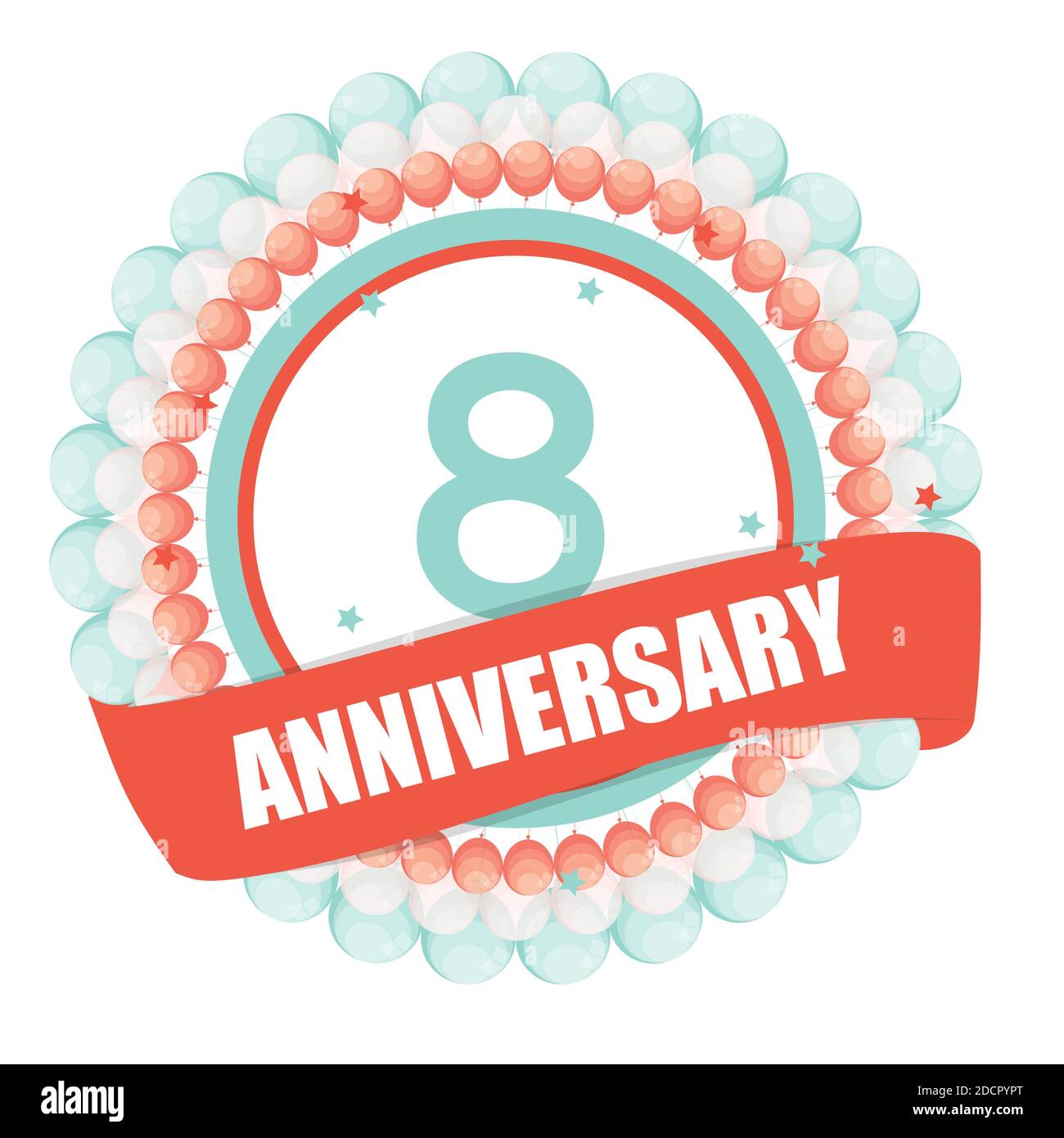Cute Template 8 Years Anniversary with Balloons and Ribbon Illustration Stock Photo