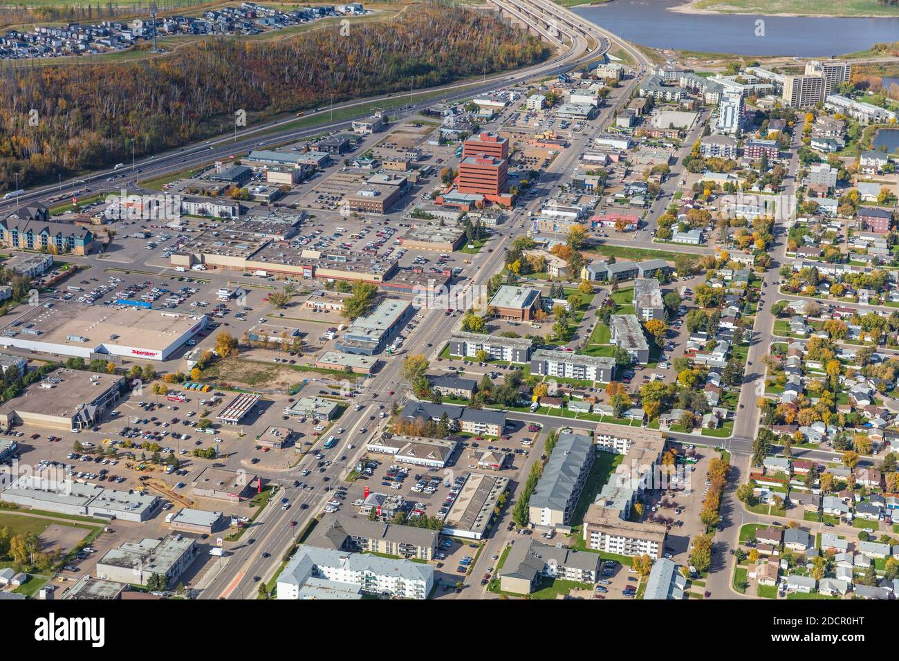 Aerial photo of downtown Fort McMurray, Alberta Canada. Stock Photo