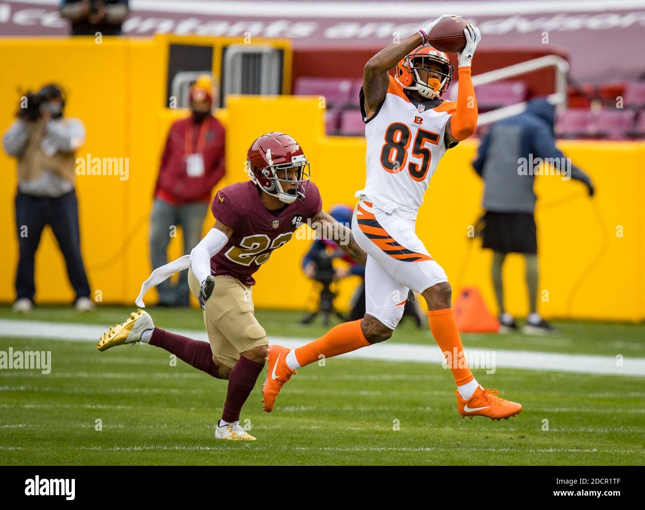 Cincinnati, United States. 01st Nov, 2020. Tennessee Titans' running back  Derrick Henry (22) fights to break free from Cincinnati Bengals' LeShaun  Sims (38) during the first half of play at Paul Brown