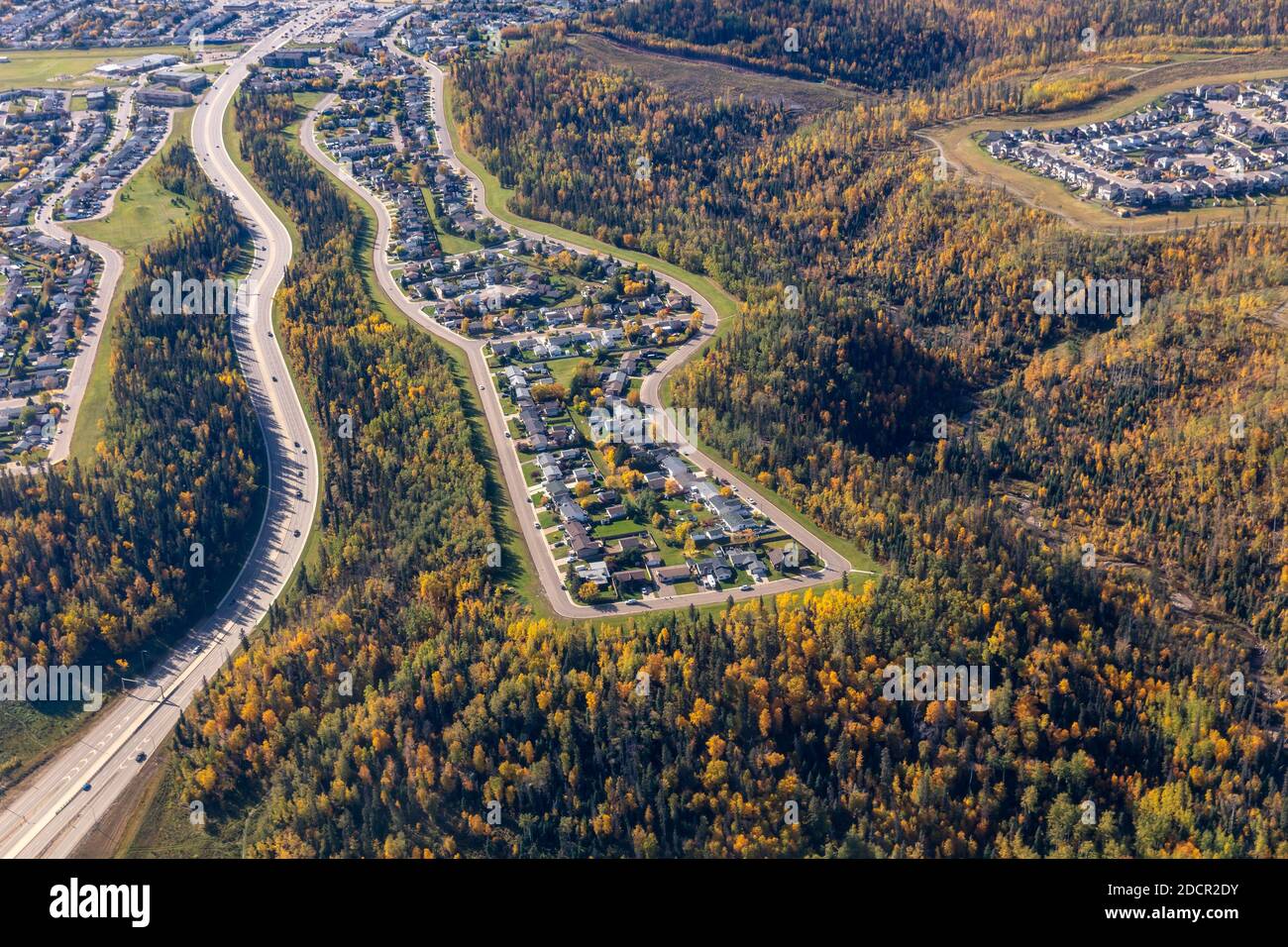 Aerial photo of the Fort McMurray suburb of Timberline and Thickwood
