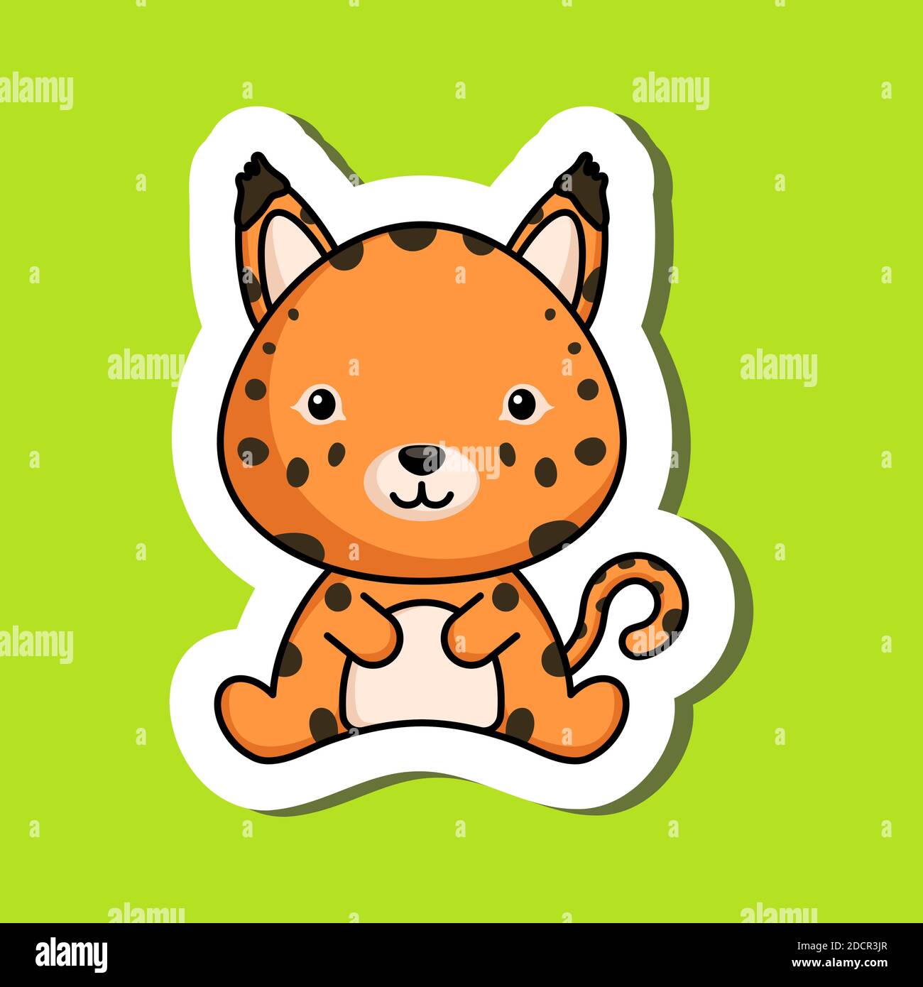 Cute Cartoon Sticker Little Lynx Logo Template Mascot Animal Character